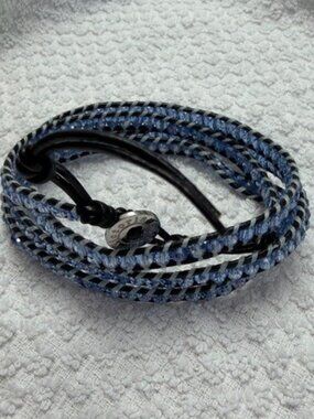 Victoria Emerson Blue Black Leather Wrap Bracelet Boho Layered Adjustable NWOT